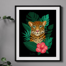 Elegante arte floral de leopardo de la jungla | Ne