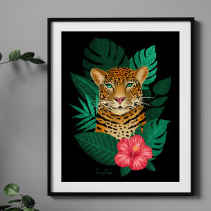 Elegante arte floral de leopardo de la jungla Ne