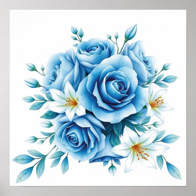 Elegante arte floral Rosa azul (Frente)
