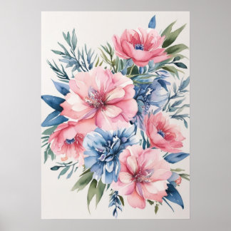 Elegante arte floral rosa y azul