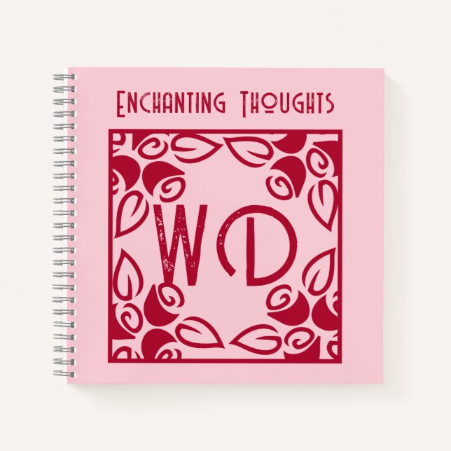 Elegante arte rosa, rojo floral, diario personaliz (Anverso)