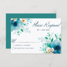 Elegante azul acuarela Flor Boda RSVP tarjetas
