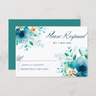 Elegante azul acuarela Flor Boda RSVP tarjetas