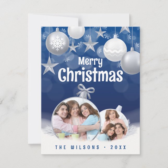 Elegante azul, blanco merry Navidad 2 Fotografía f (Anverso)