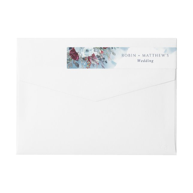 Elegante azul, borgoña y morado floral, Boda (Reverso)
