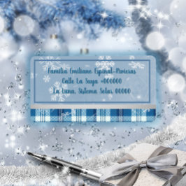 Elegante Azul Etiqueta de Dirección Navideña -> Et