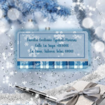 Elegante Azul Etiqueta de la Dirección Navideña