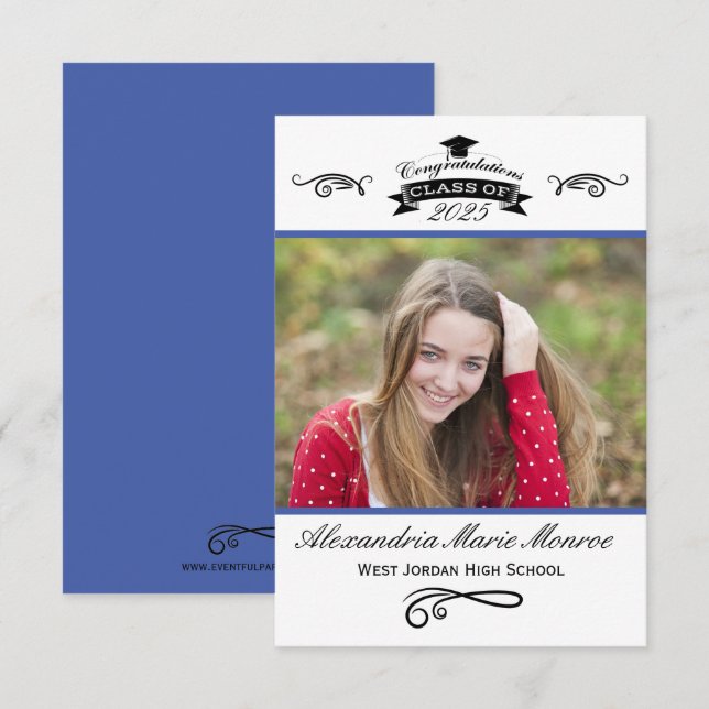 Elegante azul - Invitación de graduación 3x5 (Anverso / Reverso)