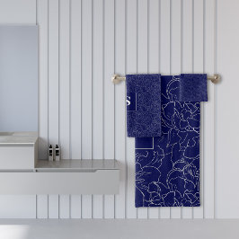 Elegante azul marino con estampado floral plateado