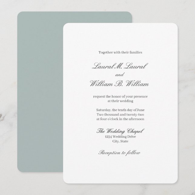 Elegante azul Verde azulado - Invitación a la boda (Anverso / Reverso)