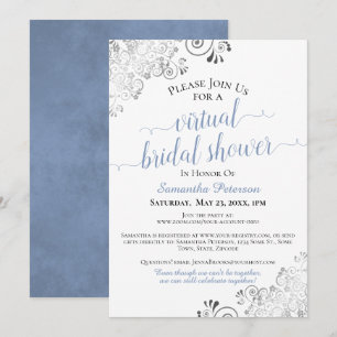Elegante azul y gris sobre invitación virtual para