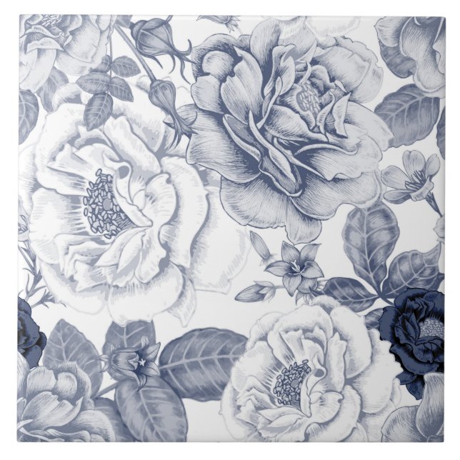 Elegante azulejo blanco vintage de motivos florale (Frente)