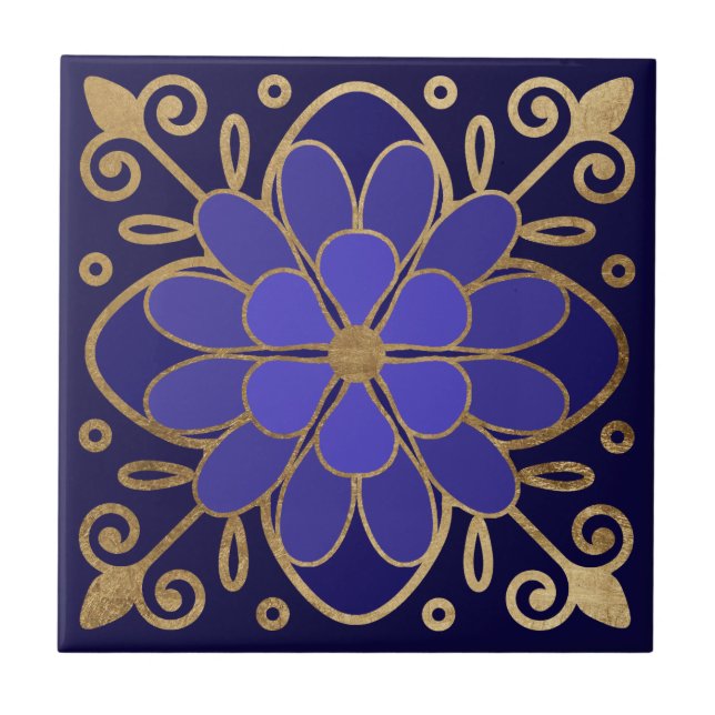 Elegante Azulejo de Flor Azul (Frente)