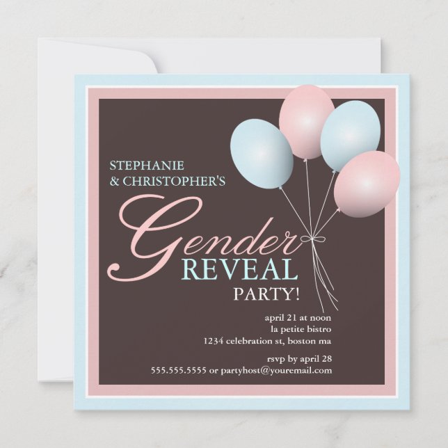 Elegante Baby Balloon Gender Revelan Invitación (Anverso)