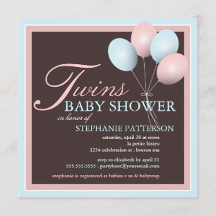 Elegante Baby Balloon Twins Invitación Baby Shower