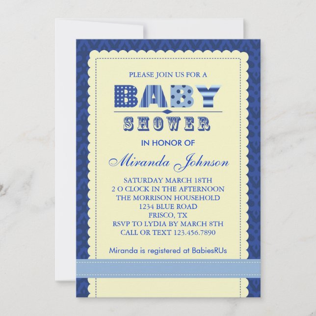 Elegante Baby Boy Shower Invitación (Anverso)