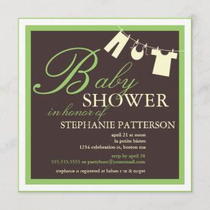 Elegante Baby Shower Clothes Line Green Invitación
