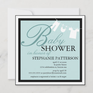 Elegante Baby Shower Clothes Line Invitación Verde