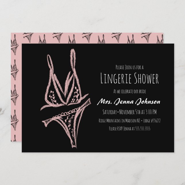 Elegante Bachelorette Lingerie Bridal Shower Rosa (Anverso / Reverso)