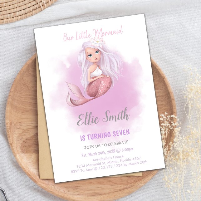 Elegante bajo el mar invitaciones a Chicas (Copper Tail Mermaid Birthday Invitations)