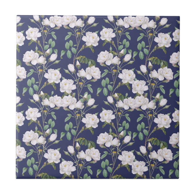 Elegante baldosa de cerámica floral rosa blanca (Frente)