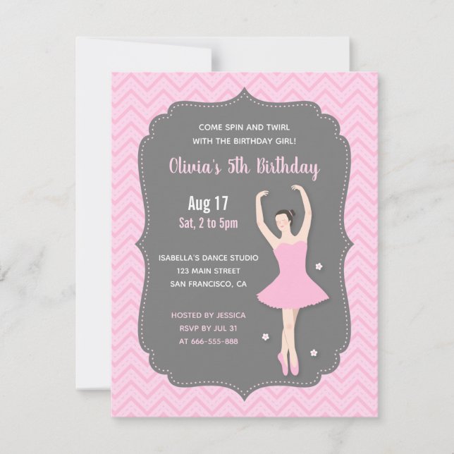 Elegante Ballerina Chicas Invitaciones a la fiesta (Anverso)