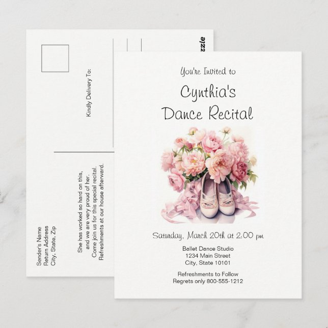 Elegante ballet Dance Invitación Recital (Anverso / Reverso)
