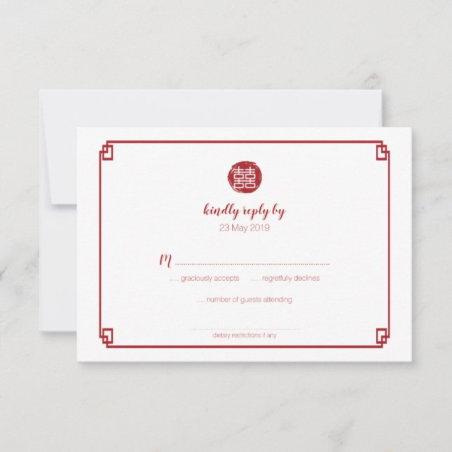 Elegante Bambú Rojo y Doble Felicidad Chino RSVP (Anverso)