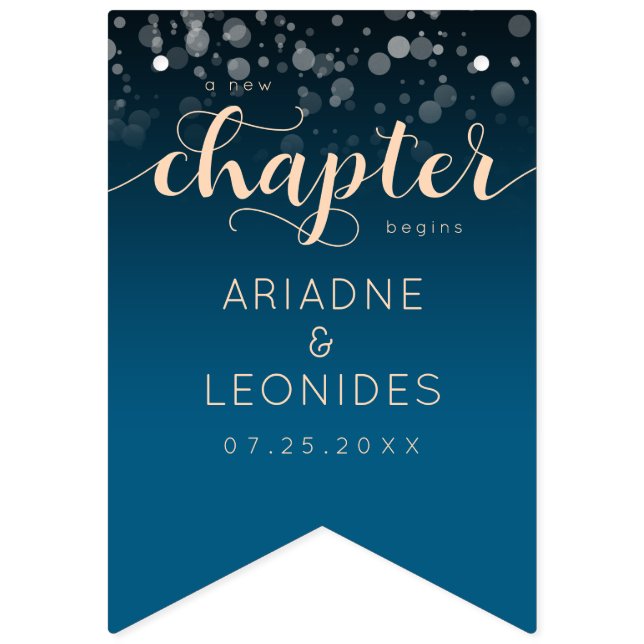 Elegante Bandera de Boda Azul Oceánico Melocotón U (Primera bandera)