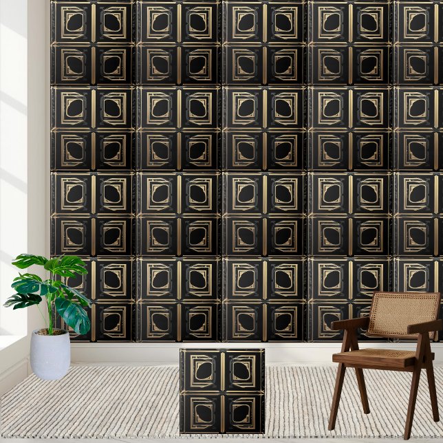 Elegante baño de azulejos griegos con crema negra (Subido por el creador)