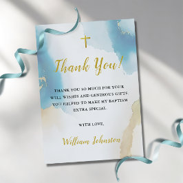 Elegante Baptismo Azul Moderno Tarjeta de agradeci