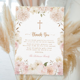 Elegante Baptismo Floral De Boho Rosa Tarjeta De A