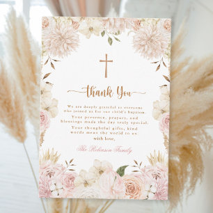 Elegante Baptismo Floral De Boho Rosa Tarjeta De A