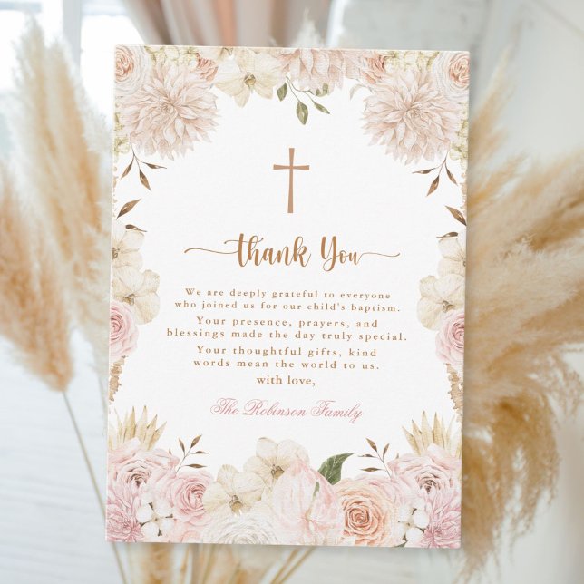 Elegante Baptismo Floral De Boho Rosa Tarjeta De A (Subido por el creador)