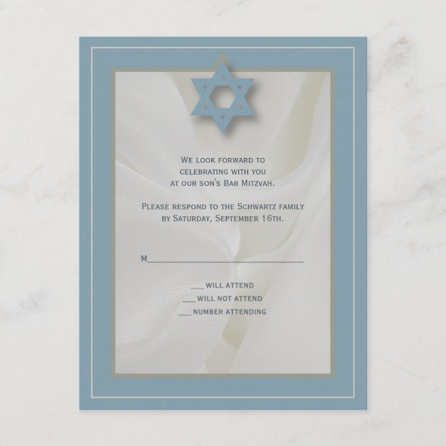 Elegante bar de tela carta de respuesta Mitzvah en (Anverso)