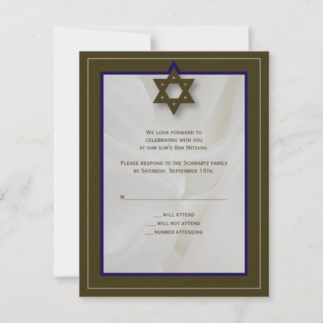 Elegante bar de tela carta de respuesta Mitzvah en (Anverso)