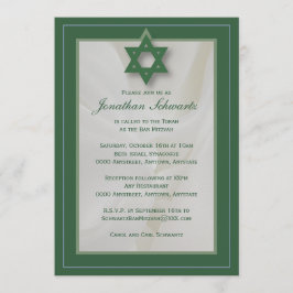 Elegante bar de tela Mitzvah invitación en verde