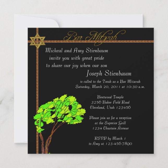 Elegante Bar Mitzvah Invitación (Anverso)