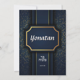 Elegante Bar Mitzvah Navy Invitación de Oro