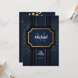 Elegante Bar Monograma Invitación de oro azul Mitz