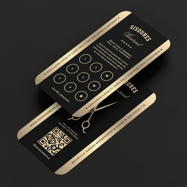 Elegante Barber Faux Gold Scissors Tarjeta de fide (Barber Barbershop Black Gold Scissors Loyalty Card
)