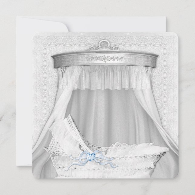 Elegante Bassinet Blue Baby Boy Invitaciones a Duc (Anverso)