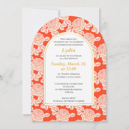 Elegante Bate Floral Coral Invitación Mitzvah