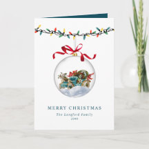 Elegante Bauble Bow Feliz Navidad No Foto