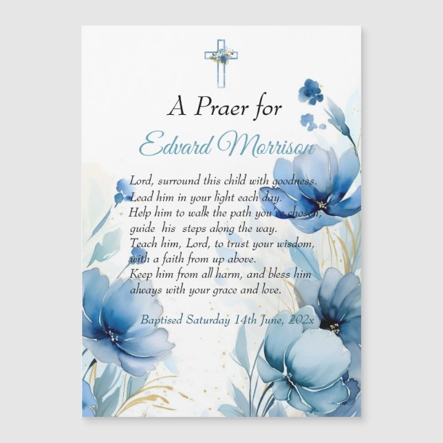 Elegante Bautismo Azul Dusto Floral (Anverso)