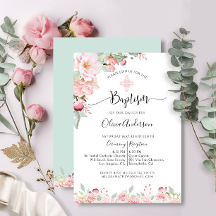 Elegante Bautismo Rosa Oro, Invitación floral de m