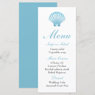 Elegante Beach Blue Nautical Seashell Menú Boda