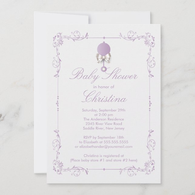 Elegante bebé Chica Baby Shower invitación (Anverso)