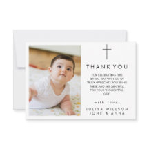 Elegante bebé foto bautismo tarjeta de agradecimie