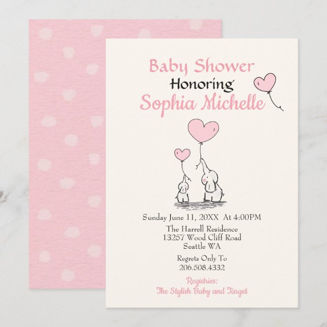 Elegante bebé rosada Invitación a Baby Shower (Anverso / Reverso)